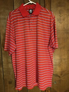 FootJoy Men's Golf Polo Shirt Size Large Red White Blue Striped - Picture 1 of 6
