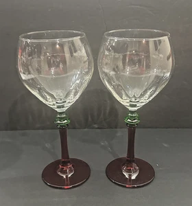 Set/2 Festivo By Fumo Brothers Water Goblets Green/Red Stems Made in Italy 7.75” - Picture 1 of 6