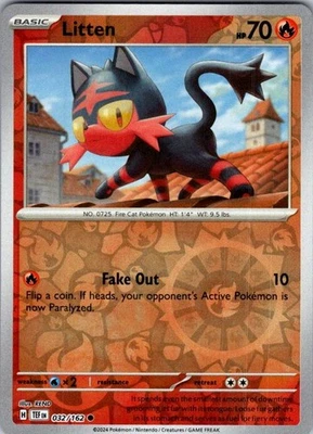 Pokemon | SV05: Temporal Forces | Litten - | 032/162 | Reverse Holo | NM - Image 1 of 2