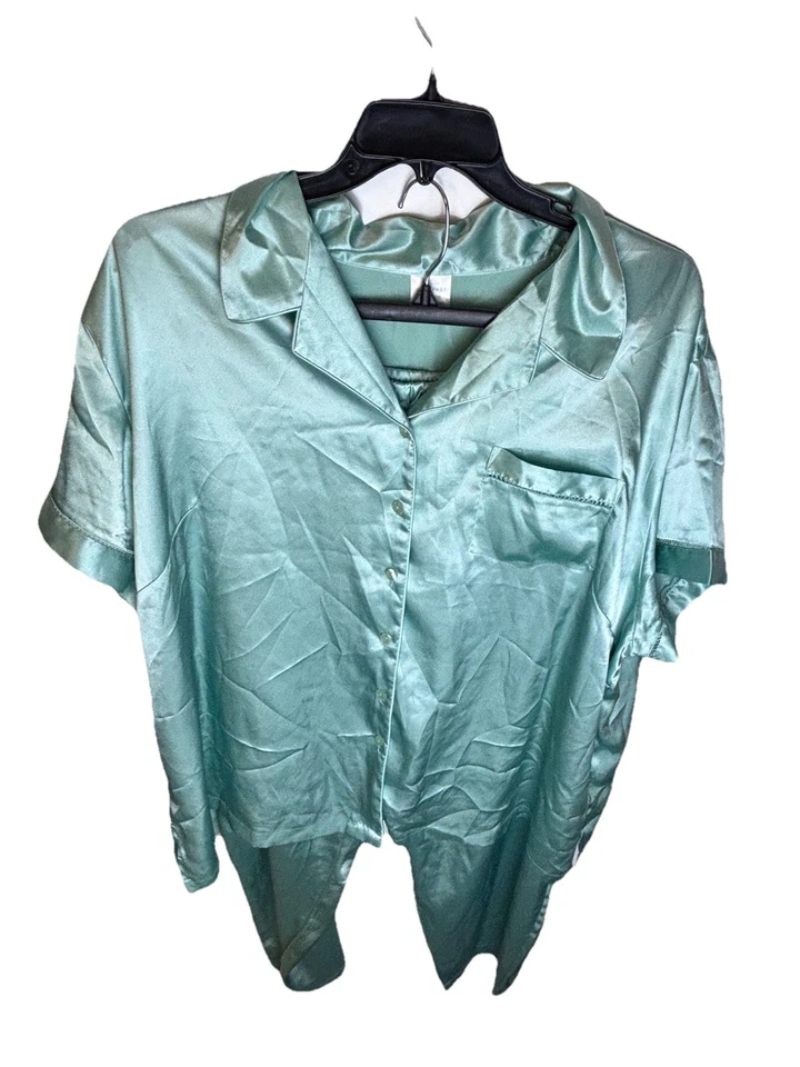 Cabernet 睡衣 2 件套缎面睡衣套装绿色 3X 码 — 第 1/4 张图片