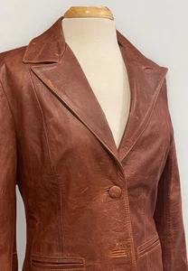 El Motivo Argentina Brown Leather Blazer Jacket Fitted Vintage Style Sz S/M - Picture 1 of 21