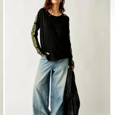 Camiseta Free People On The Vine Floral Bordada Cuello Redondo Manga Larga Top S Nueva con Etiquetas Foto 1 de 4