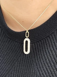 OUTSTANDING 14ky Gold 0.86 ctw. Pave' Diamond "O" Oval Pendant 16" Necklace - Picture 1 of 23