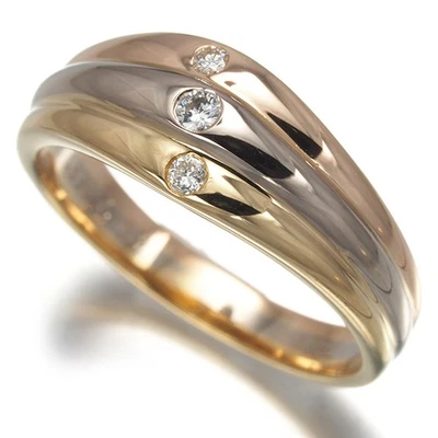 Rare Auth Cartier Ring Diamond 3color 3P EU52 18K 750 Yellow White Rose Gold  - Image 1 of 4