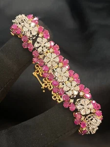 Stunning 31.07 Cts Pear Round Natural Diamonds Ruby Tennis Bracelet In 14K Gold - Picture 1 of 13