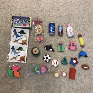 Mixed Lot of 25 Vintage Erasers Stickers Dinosaurs Sports Lego Looney Tunes NEW - Picture 1 of 12