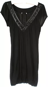 Unknown Junior's Black Beaded Design Shirt Dress Short Sleeve Top - Picture 1 of 7