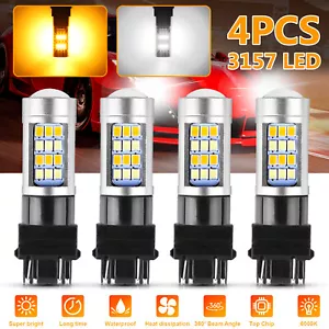 4X Error Free White/Amber 3157 LED DRL Switchback Turn Signal Parking Light Bulb - Picture 1 of 8