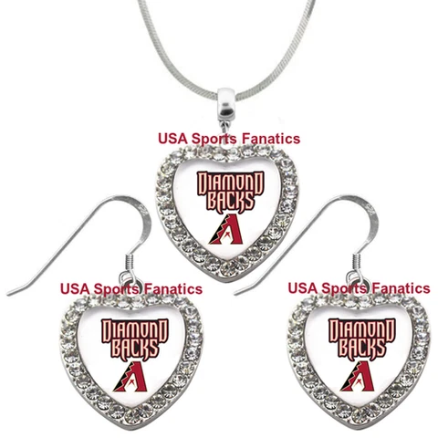 Arizona Diamondbacks 925 Necklace or Earrings or Set Team Heart With Rhinestones Cover