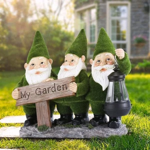 SHCORWEI Flocked Garden Gnome Statues Outdoor with Lights Solar Powered - Picture 1 of 5