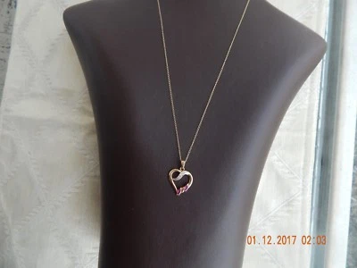 10k yellow gold natural ruby and diamond heart pendant on 18" chain TGW 1.5 - Image 1 of 4