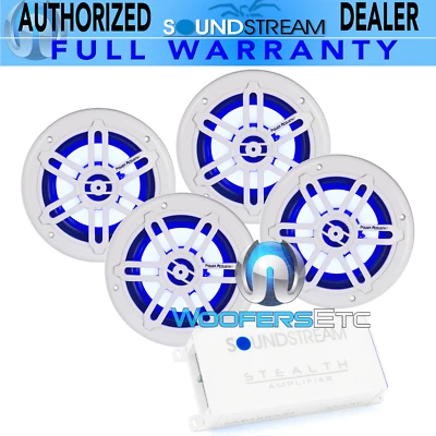 POWER ACOUSTIK SOUNDSTREAM pkg 2 POWER ACOUSTIK MFL-65W 6.5" MARINE LED SPEAKERS + SM4.1000D AMPLIFIER NEW