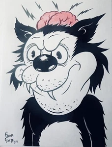 Manguera de goma original dibujos animados gato pop surrealismo arte dibujo de Frank Forte - Imagen 1 de 2