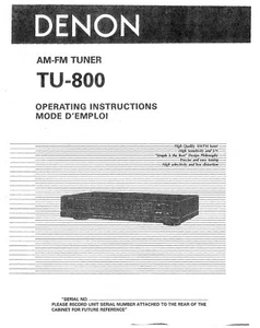 Manual de instrucciones Instrucciones de funcionamiento para Denon TU-800 - Imagen 1 de 1