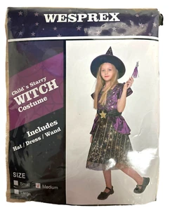 Halloween Starry Witch Costume Set for Girls Hat & Magic Wand Size M 8Y-10Y - Picture 1 of 3
