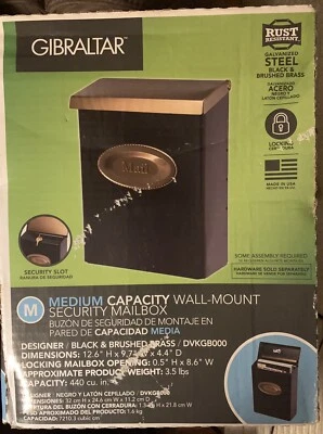 Gibraltar Mailbox Galvanized Steel Wall-Mounted Black Brushed Brass Lockable - Image 1 of 4