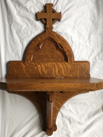 Antique Wood Church Shelf Celtic Cross Architectural Salvage Vintage FlowerStand Cover