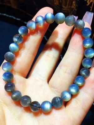 Pulsera de cuentas de cristal de piedra solar negra natural genuina AAAA 7 mm Foto 1 de 4