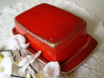 Butterdose rote Keramik Handarbeit getöpfert Butterglocke Handarbeit Töpferei - Bild 1 von 4