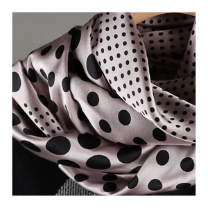 100% SILK 88cm Large Square Scarf Champagne Black Shawl Polka Dot Neckerchief - Picture 1 of 10