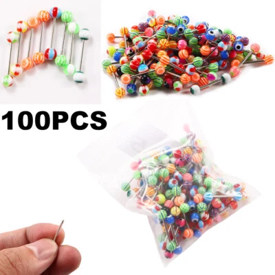 Wholesale 100 Lot 14g Tongue Rings Bar Balls Barbell Body Piercing Jewelry US - Image 1 of 4