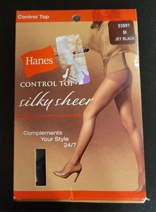 Nuevas pantimedias Hanes Control Top sedosas transparentes 24/7 negras azabache para mujer talla mediana  - Imagen 1 de 3