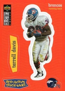 1997 UD Stick-Ums TERRELL DAVIS Denver BRONCOS Football Card NFL EX #S18 - Picture 1 of 2