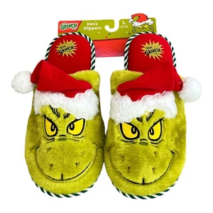 MENS XL 13-14**  GRINCH SLIPPERS SMILE ** DR SEUSS FAST SHIPPING !! STYLE 4D - Picture 1 of 3