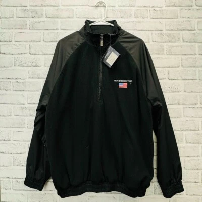 Jaqueta de lã Ping Collection YMCA fundo de aposentadoria zíper completo preta tamanho médio - Imagem 1 de 4