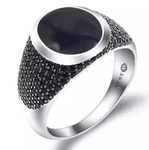 Anello Argento 925 Chevalier Turco Uomo Ovale Sigillo Nero Medioevo Lucifer  - Bild 1 von 11