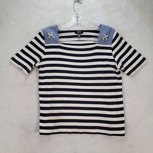Jones New York Women Top Size LP Blue Cotton Striped Sailor Casual Preppy Blouse - Picture 1 of 12