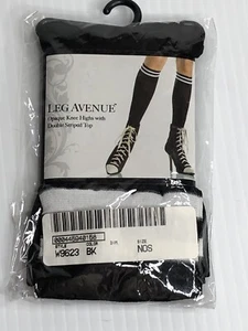 Leg Avenue Womens Black Opaque Knee Highs w/ Double Striped Top Sporty One Size - Picture 1 of 7