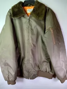 Vintage Sears Work Leisure Bomber Flight Jacket Brown Faux Fur Collar Nylon... - Picture 1 of 13
