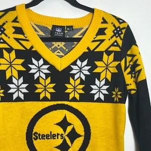 Pittsburgh Steelers NFL Big Logo V-Neck Knit Ugly Christmas Sweater Womens Small - Picture 1 of 6