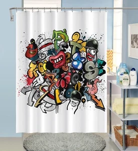 3D Comic Graffiti 89 Duschvorhang Wasserdicht Faser Bad Daheim Windows Toilette - Picture 1 of 3