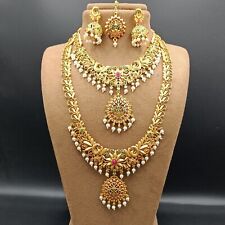 Południowoindyjskie damskie naszyjniki świątynne zestawy pozłacane moda biżuteria ślubna prezent