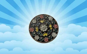 Antique Gay 90's Large Czech Glass Painted Floral Cloak Robe Jacket Button Sew - Picture 1 of 4