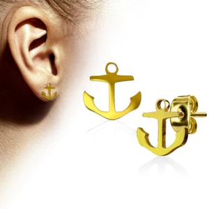 1Paar Damen Herren Ohrstecker Ohrringe Anker Maritim Stecker Edelstahl Gold  - Bild 1 von 1