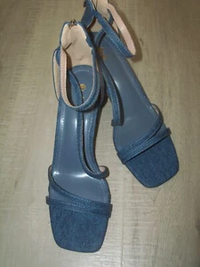 NUOVI sandali effetto DENIM tacco a blocco taglia UK 6 - Foto 1 di 5