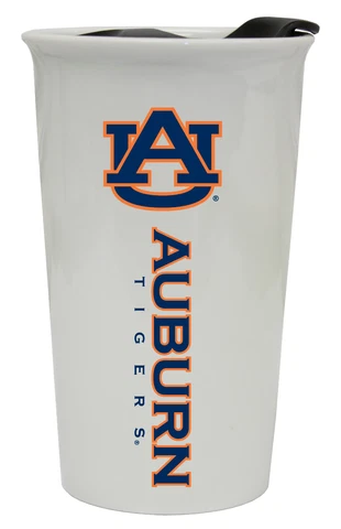 AUBURN TIGERS 12OZ CERAMIC TUMBLER-AUBURN TRAVEL MUG w/ LID Cover