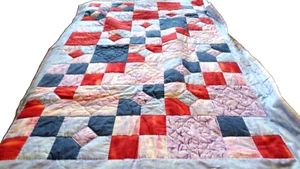 NEW Hand Made Sewn Colorful Square Quilt Twin to Full Size /Throw 53x80" - Picture 1 of 16