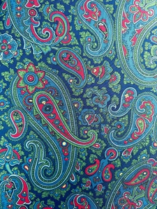 Navy Blue Green Red Paisley Silk Twill Fabric 0.82 m REMNANT Craft Ties - Picture 1 of 6