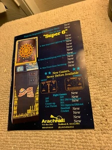 11- 8 1/4” Super 6 Arachnid Dart Board 1987 arcade game AD FLYER - Picture 1 of 2