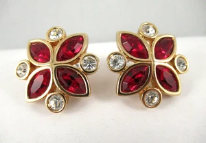 Orecchini Traforati S.A.L Cristallo Rosso & Tono Oro Swarovski firmati - Foto 1 di 5