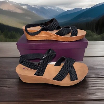 Gloria Vanderbilt Woman’s Size 10 Platform Wedge Sandal Black Ingrid Stretch - Image 1 of 4