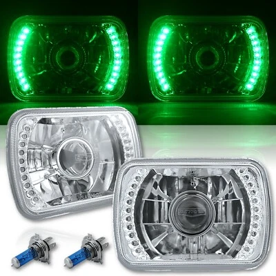 Proyector halo LED verde 7X6 faros de cristal halógeno ojo de ángel bombillas H4 Foto 1 de 4