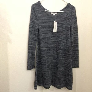 Adam Levine Womens Medium Thin Knit Tunic Top Long Sleeve Silver Metallic Thread - Picture 1 of 11