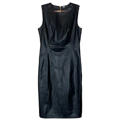 Calvin Klein Faux Leather Moto Sleeveless Sheath Cocktail Dress Black Size 2 - Image 1 of 4