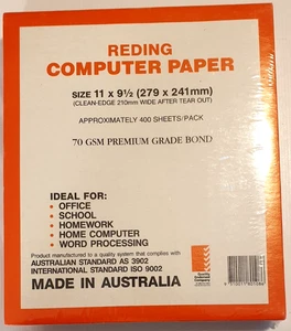 REDING COMPUTER PAPER Vintage 11 x 9.5 for Dot-Matrix Printers Made in AUS *NEW* - Picture 1 of 5