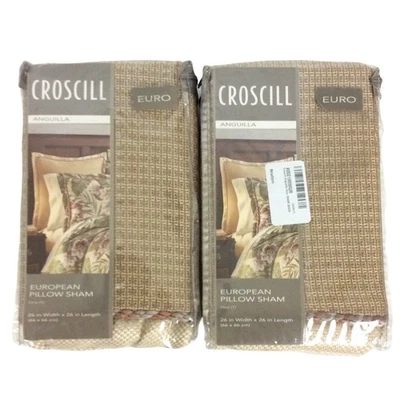 Croscill Anguilla European Pillow Shams 26x26 Set Of 2 Beige Textured Design NEW - Image 1 of 4
